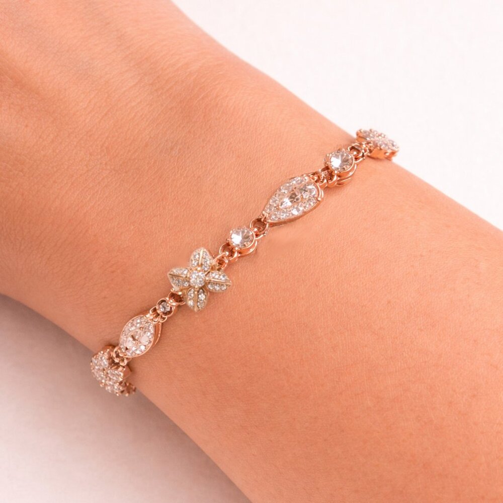 Givenchy Clear Crystal Flower Flex Bracelet Rose-Gold Tone NWT